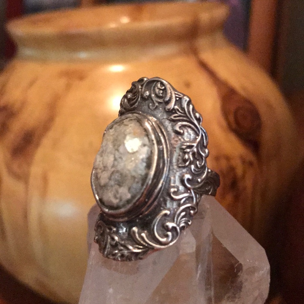 Or Paz Ancient Roman Glass Ring Sterling Sz 8